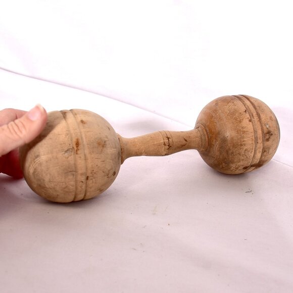 Vintage Wooden Handcrafted Dumbbell Toy / Decorative Piece – Rustic Collectible - Picture 3 of 5